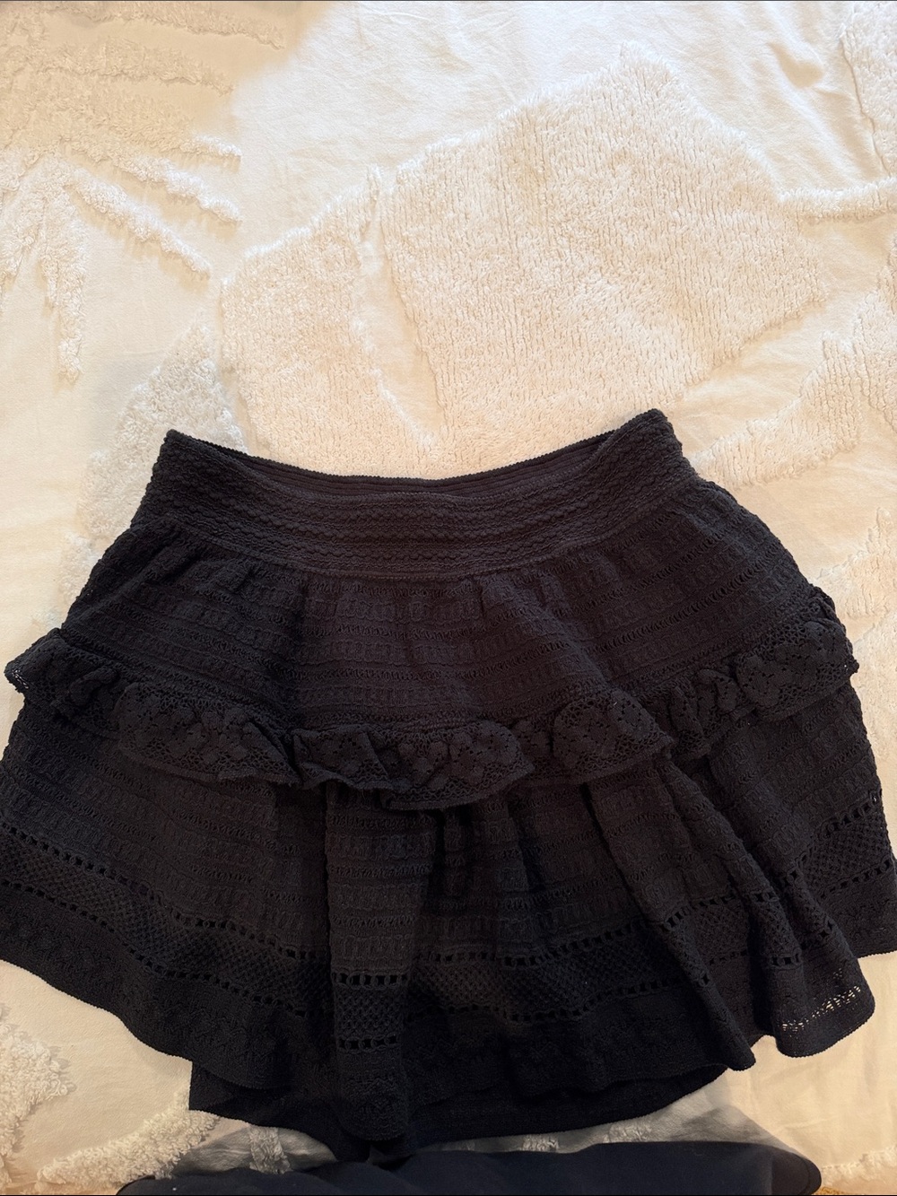 aerie Black Crochet Tiered Skater Mini Skirt